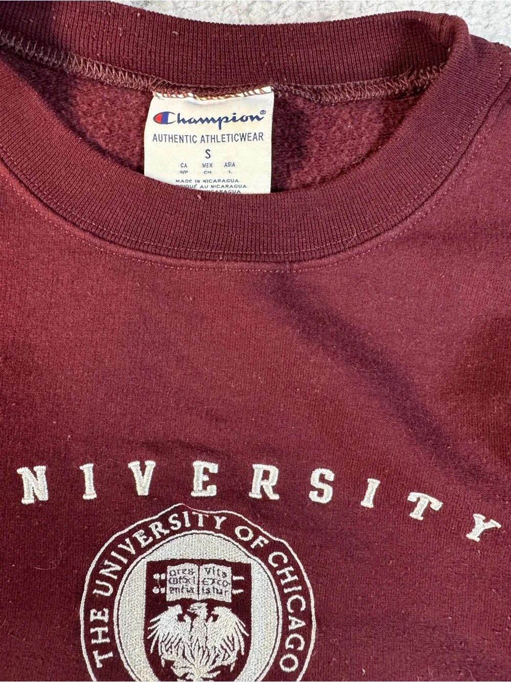 Champion Maroon Crewneck Sweatshirt with 'Chicago' Applique